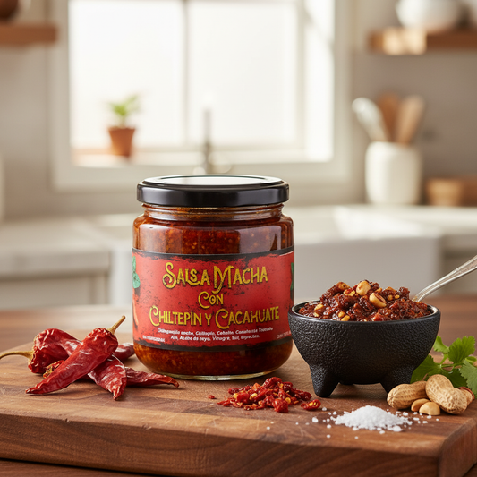 SALSA CASERA MACHA CON CHILTEPIN Y CACAHUATE 220 GR