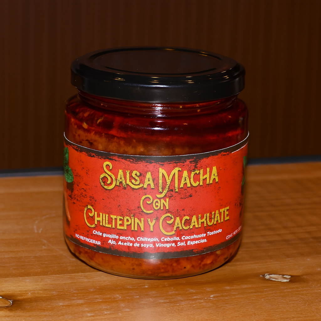 SALSA CASERA MACHA CON CHILTEPIN Y CACAHUATE 220 GR