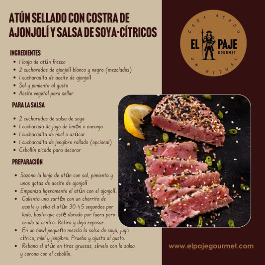Atún Sellado con Costra de Ajonjolí y Salsa de Soya-Cítricos