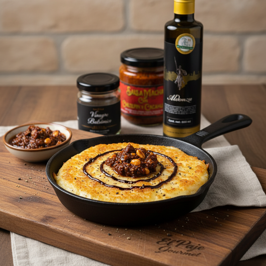 Provoleta a la parrilla con salsa macha y toque balsámico