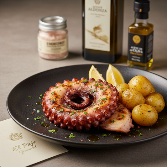 Pulpo maya a la plancha con sal ahumada y aceite trufado